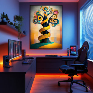 Poster L'Arbre de Vie - Vision Cubiste Minimaliste 