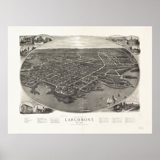Poster Larchmont New York 1904 Carte panoramique antique (Devant)