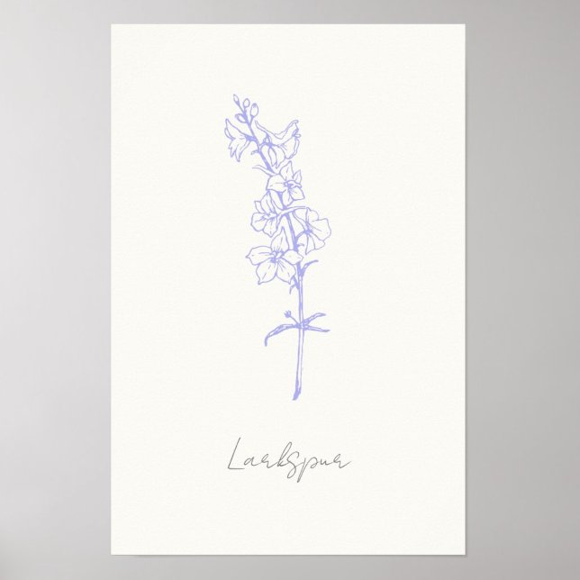 Poster Larkspur Violet Floral Main dessinée Art (Créateur téléchargé)