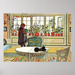 Poster Larsson - Fleurs sur un rebord