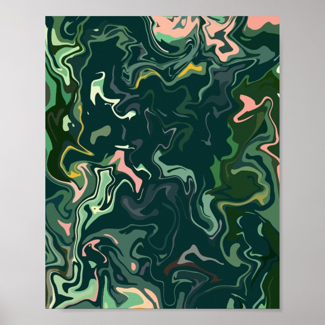 Poster L'art Abstrait à la flamme dans les tons verts (Devant)