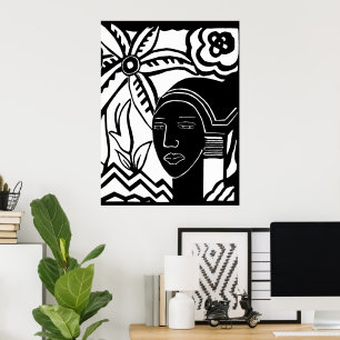 Poster l'art abstrait de l'encre noire des femmes africai