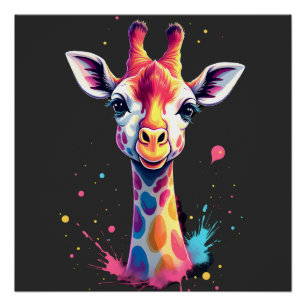 Poster L'art animalier africain La girafe colorée pour dr
