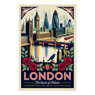 Poster L'art de l'affiche de voyage rétro Londres Anglete