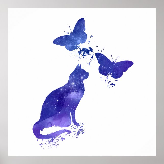 Poster L'art des chats et papillons (Devant)