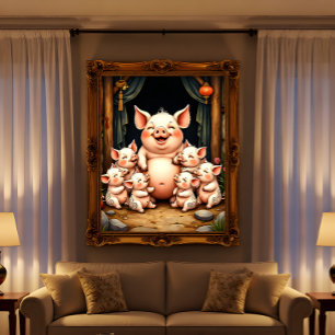 Poster L'art du cochon - Mère et porcelets