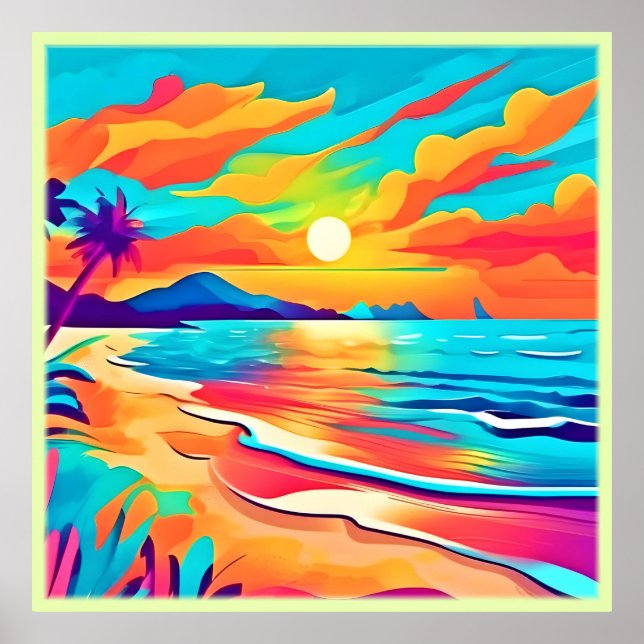 Poster L'art du coucher de soleil sur la plage animé (Devant)