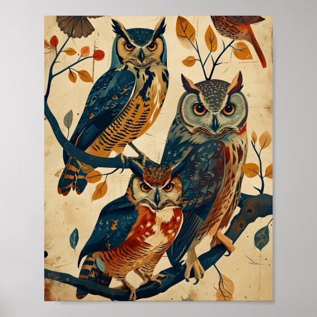 Poster L'art du hibou vintage (Devant)