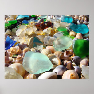 Poster L'art en verre de mer bleue imprime les agates