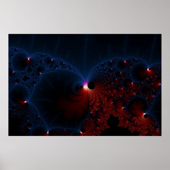Poster L'art fractal des cellules bleues rouges (Devant)