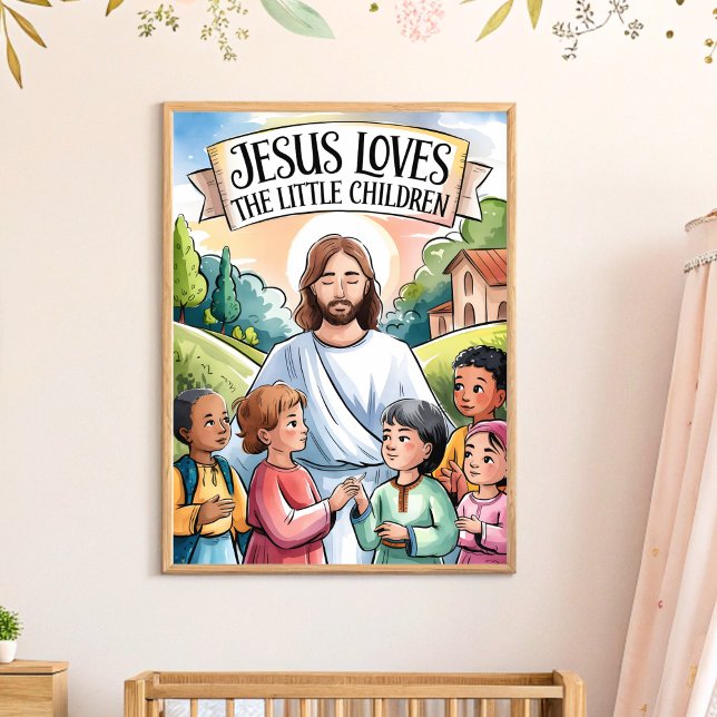 Poster L'art mural de la nurserie Jésus aime les petits e (Créateur téléchargé)