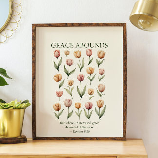Poster l'art mural floral chrétien abonde en grâce 
