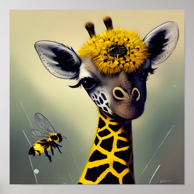 Poster L'Art numérique lunatique de la girafe (Devant)