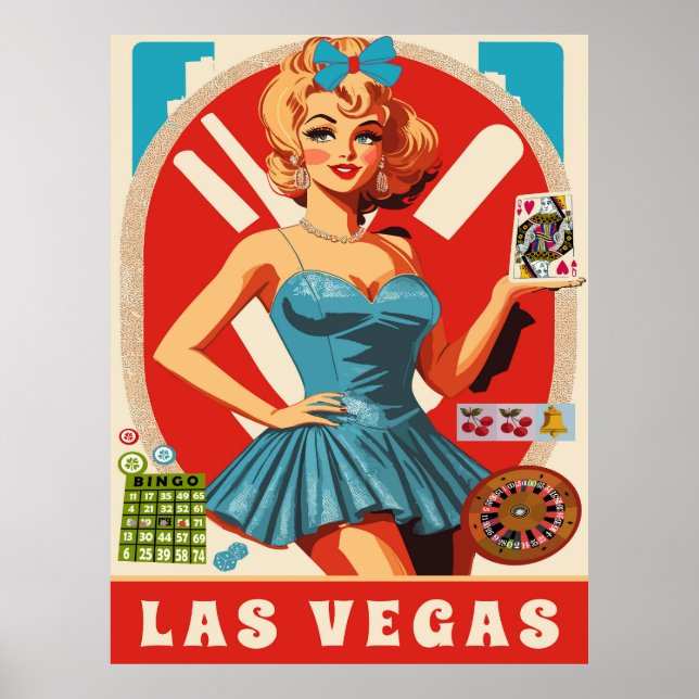 Poster Las Vegas, Femme avec cartes, Voyage (Devant)