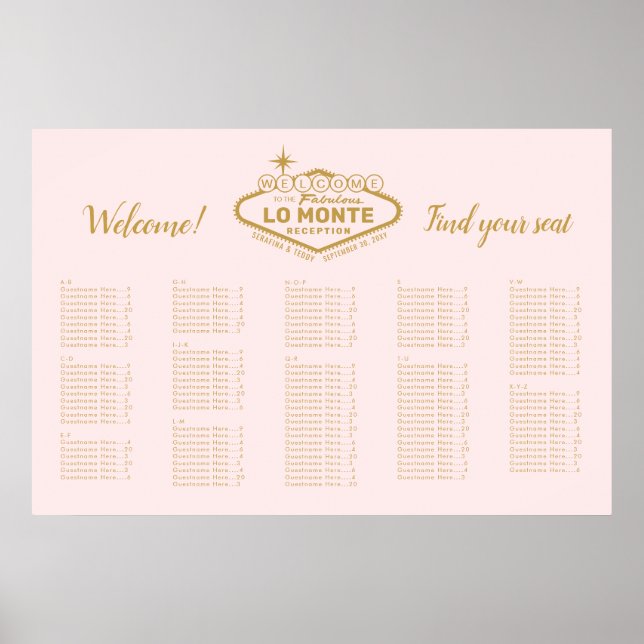 Poster Las Vegas Marquee Texte personnalisé Rose Or Bienv (Devant)