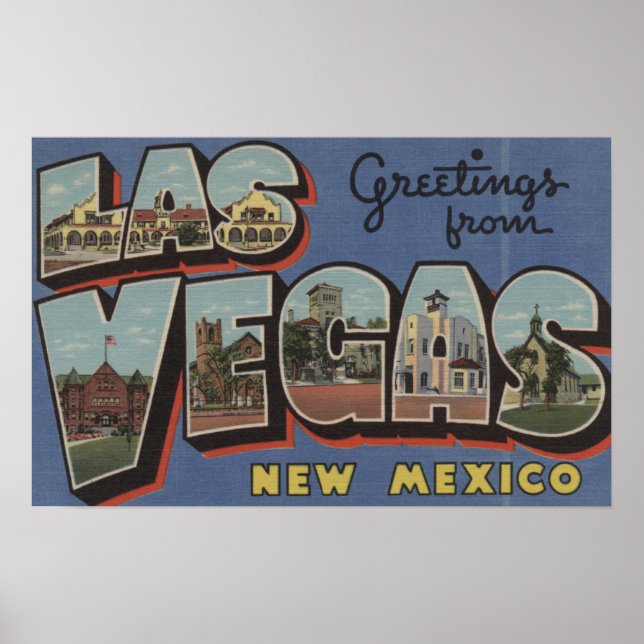 Poster Las Vegas, Nouveau-Mexique - Grandes Lettres Scène (Devant)