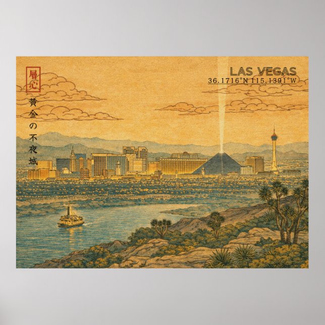 Poster Las Vegas Skyline in Japanese Ukiyo-e (Devant)