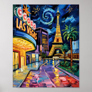 Poster Las Vegas Travel Van Gogh Style Casino Night City