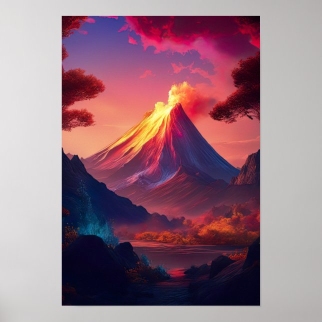 Poster Laser Volcanique, Coucher De Soleil Crimson (Devant)
