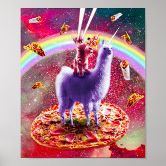 Poster Laser Yeux Espace Extérieur Chat Riding Sur Llama 