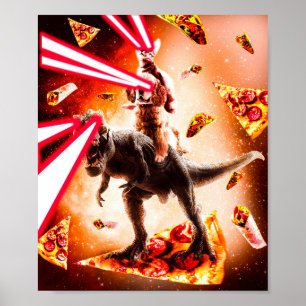 Poster Laser Yeux Space Chat Riding Chien Et Dinosaure