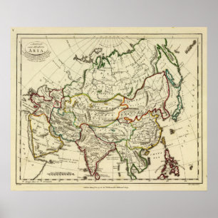 Poster L'Asie avec des frontières décrites