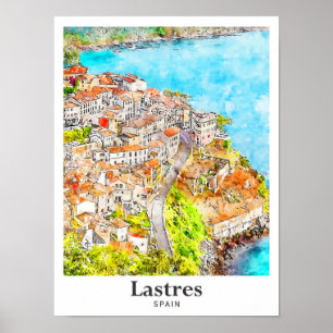 Poster Lastres Espagne Voyage Aquarelle main tirée