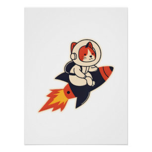 Poster L'Astronaut Chat Riding Rocket - L'Aventure Cosmiq