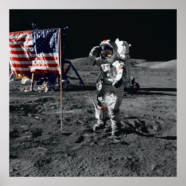 Poster L'astronaute Apollo 17 salue le drapeau américain (Devant)
