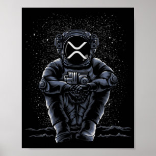 Poster L'Astronaute Assis Ripple XRP Crypto À La Lune