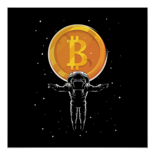 Poster L'astronaute Bitcoin à la lune - Crypto Bitcoin (Devant)