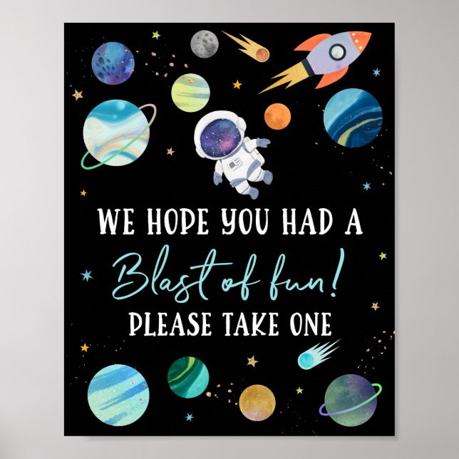 Poster L'astronaute bleu souffle de l'espace amusant Anni (Devant)