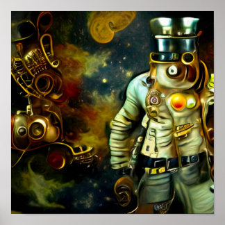 Poster L'astronaute de l'astronaute de Steampunk et la lu