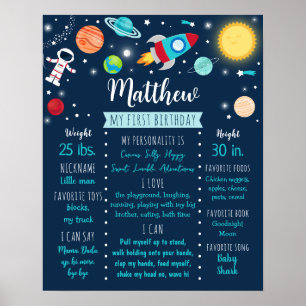 Poster L'astronaute Espace Extérieur Premier anniversaire
