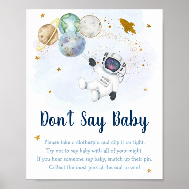 Poster L'astronaute Space Blue Gold ne dit pas jeu de béb (Devant)