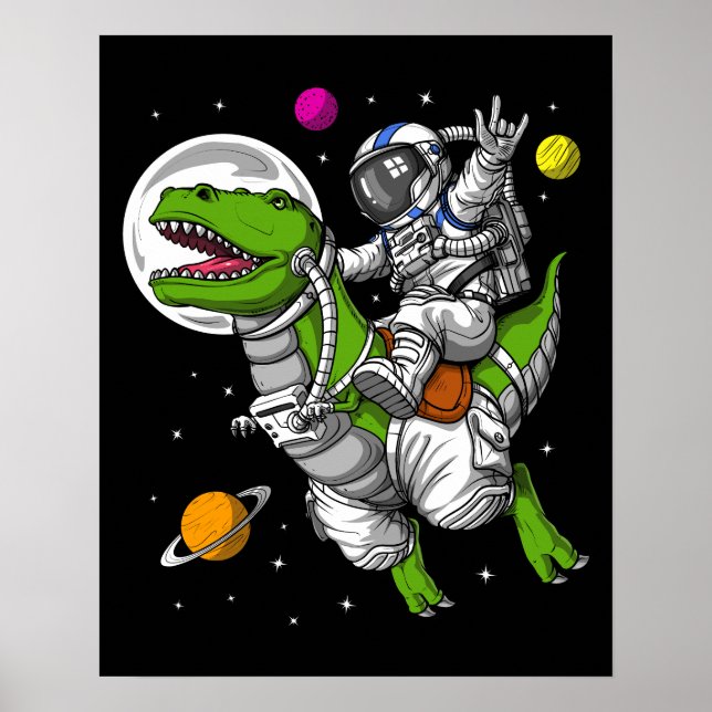 Poster L'astronaute spatial à cheval T-Rex Dinosaur (Devant)
