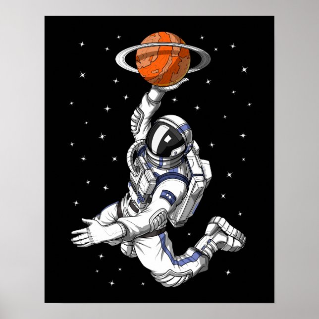 Poster L'astronaute spatial joue au basket-ball (Devant)