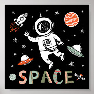Poster L'astronaute spatiale lance des roquettes sur des