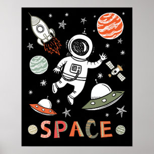 Poster L'astronaute spatiale lance des roquettes sur des