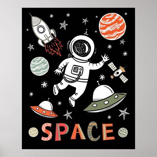 Poster L'astronaute spatiale lance des roquettes sur des  (Devant)