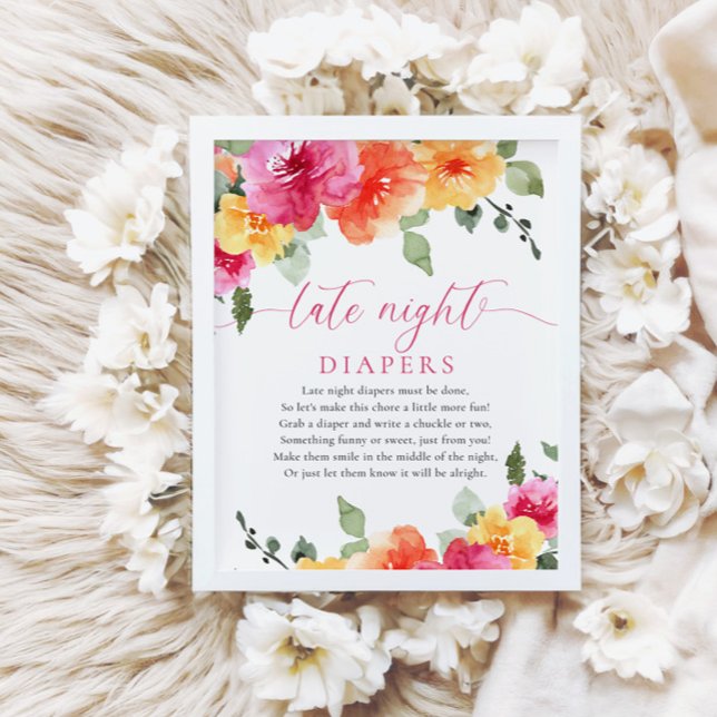 Poster Late couche de nuit rose orange brillant floral (Créateur téléchargé)