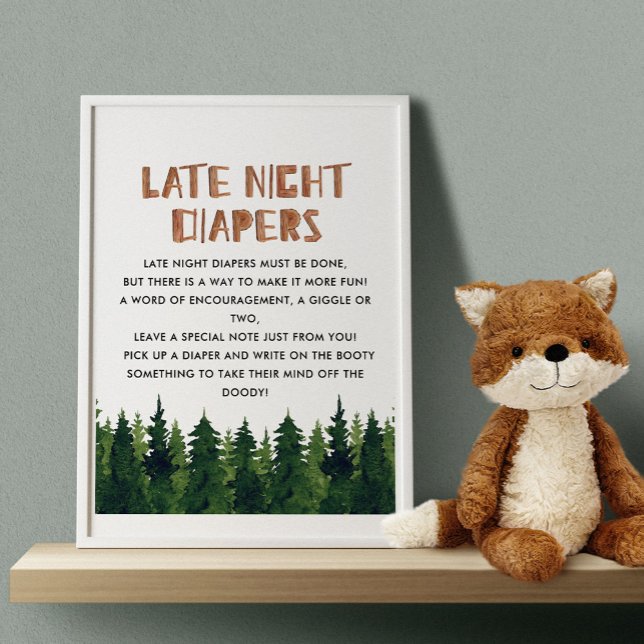Poster Late Night Diapers Woodland Baby shower Jeu (Créateur téléchargé)