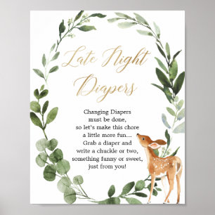 Poster Late nuit couches Deer verdure baby shower or