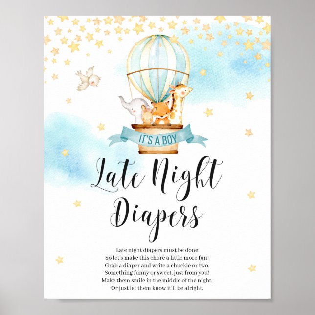 Poster Late nuit couches jeu signe animaux Baby showers (Devant)