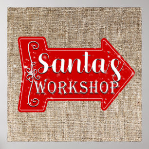 Poster L'Atelier du Père Noël Flèche Rustique Noël Fêtes