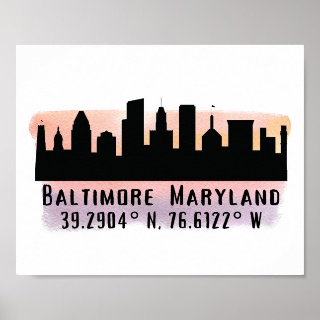 Poster Latitude et longitude de Baltimore Skyline (Devant)