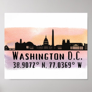 Poster Latitude et longitude Skyline de Washington DC