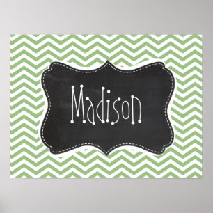 Poster Laurel Green Chevron Stripes; Chalkboard look