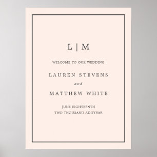 Poster Lauren Blush Pink Monogramme Mariage élégant