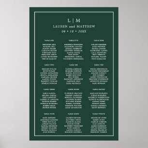 Poster Lauren Forest Green Monogramme Mariage élégant